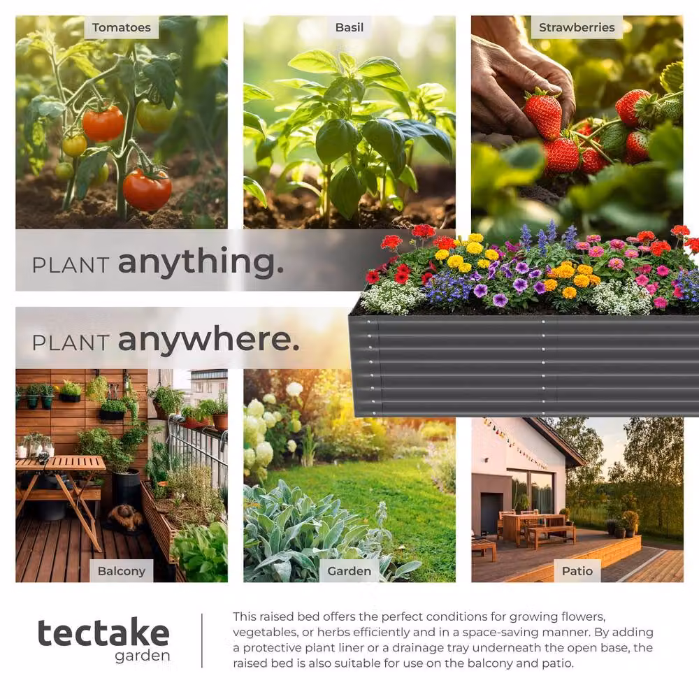 tectake Blomma Galvanised Steel Raised Garden Bed in Dark Grey, W: 200 cm, D: 80 cm, H: 62 cm – 5