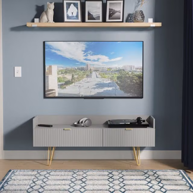 2 U Bexley Modern 2 Drawer Coffee TV Unit in Dark Grey and Gold with Geometric Metal Details