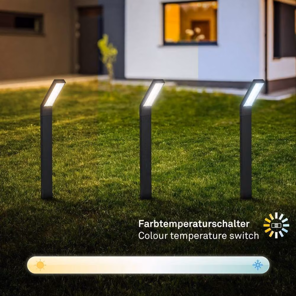 Briloner Black Solar LED Garden Bollard Light with Dusk Sensor and Adjustable Colour Temperature, IP44, H 66 cm x W 50 cm x D 12.5 cm – 4