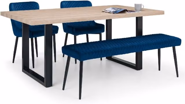 Julian Bowen Berwick Rectangular Dining Set with Table, Low Bench and 2 Chairs in Blue and Black