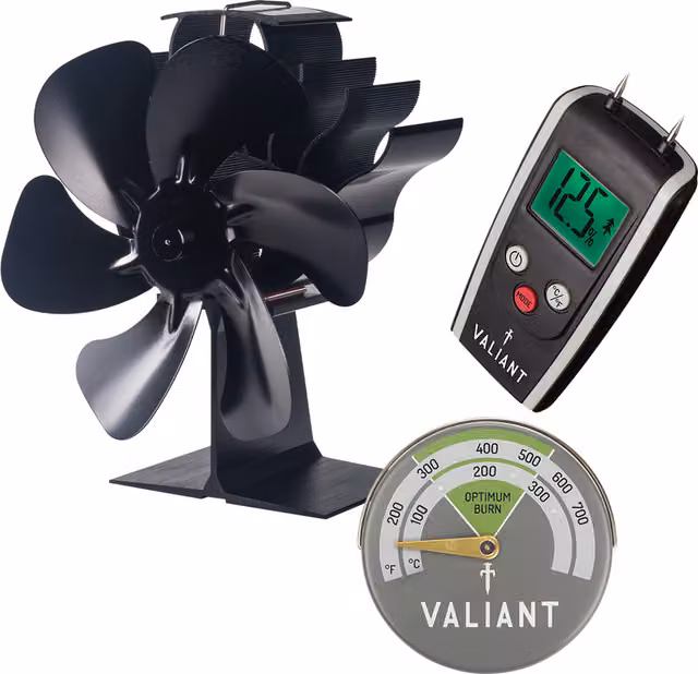Vaillant 6 Blade Stove Fan with Moisture Meter and Magnetic Thermometer in Black