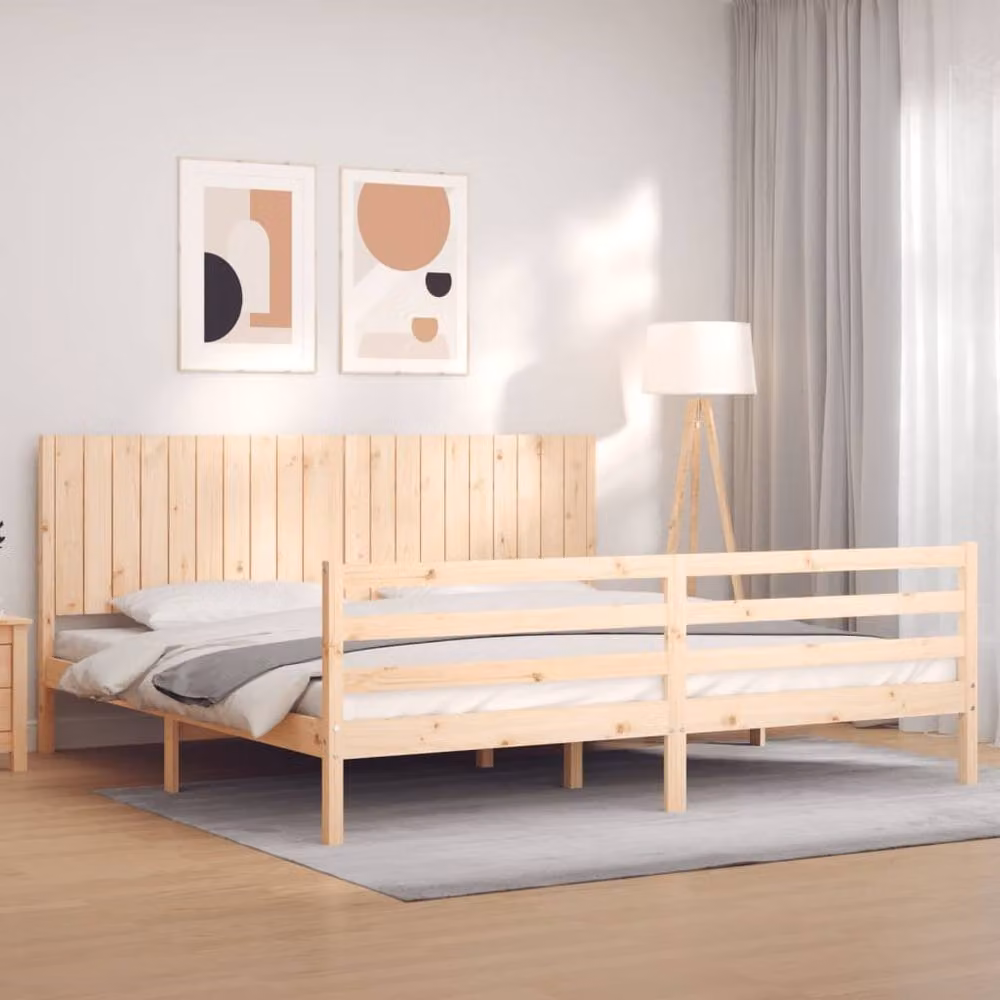 Berkfield Home Beautiful Solid Wood Pine Bed Frame in Natural, W/D/H: 200 x 200 x 205.5 cm – 2