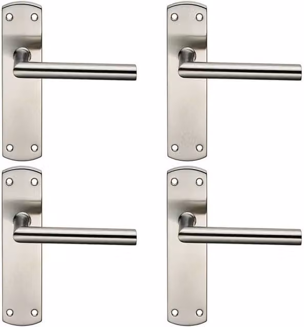 Loops 4x Mitred Lever Door Handle on Latch Backplate, Satin Brushed Stainless Steel, Silver, W/D/H: 172 x 44 mm