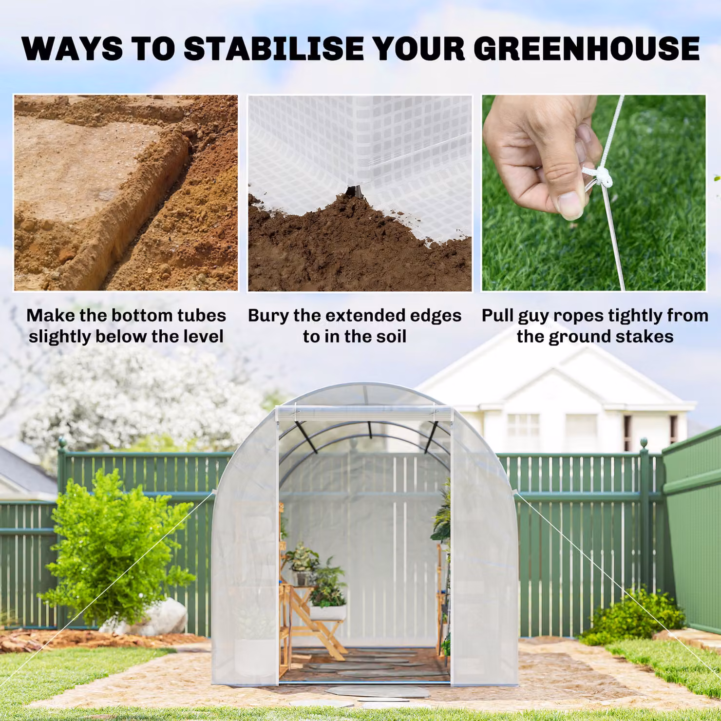 Outsunny White Tomato Greenhouse Polytunnel with Steel Frame and Mesh Windows, W/D/H: 3.5 x 2 x 2 m – 3