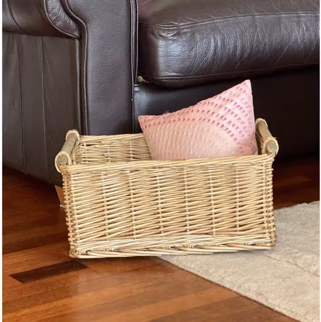 Topfurnishing Open Weave Rattan Wicker Storage Basket with Handles in Yellow and Beige, Diameter: 25 cm