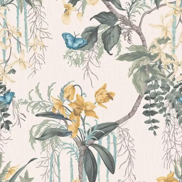 Belgravia Suki Green Floral Botanical Textured Paper Wallpaper