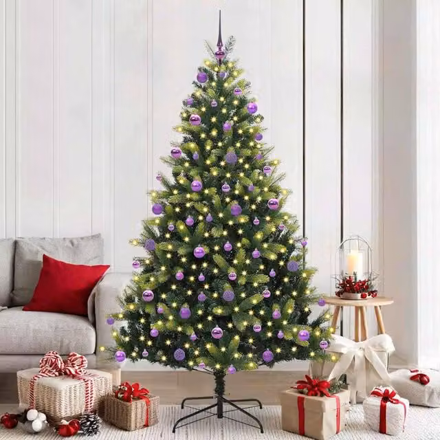 Berkfield Home Artificial Hinged Christmas Tree with 300 LEDs, Green, Height: 210 cm – 1