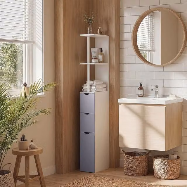 HOMCOM Tall Multicolour Bathroom Storage Cabinet with Drawers and Shelves – 1