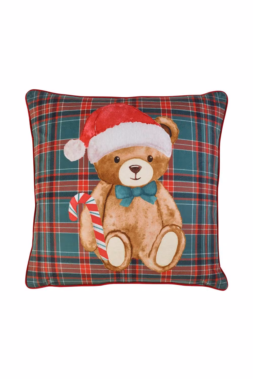 Catherine Lansfield Christmas Tartan Teddy Bear Cushion, Green, W/D/H: 45 x 45 x 45 cm – 2