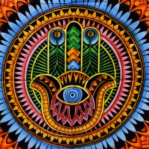 KDMD Ancient Wisdom Hamsa Mandala Handbrushed Cotton Textile Wall Hanging, Multicolour – 2