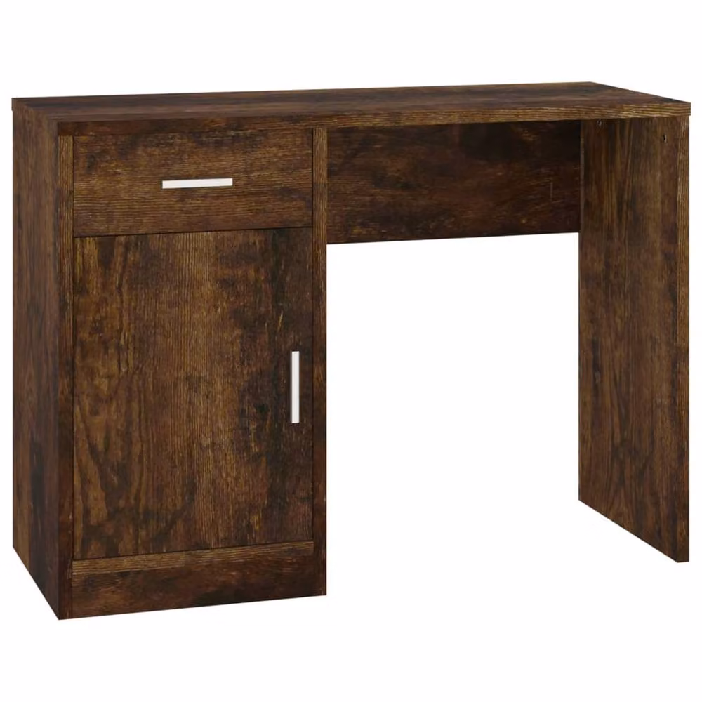 Berkfield Home Engineer Writing Desk in Brown Smoked Oak with Drawer and Cabinet, W/D/H: 100 x 40 x 73 cm – 2