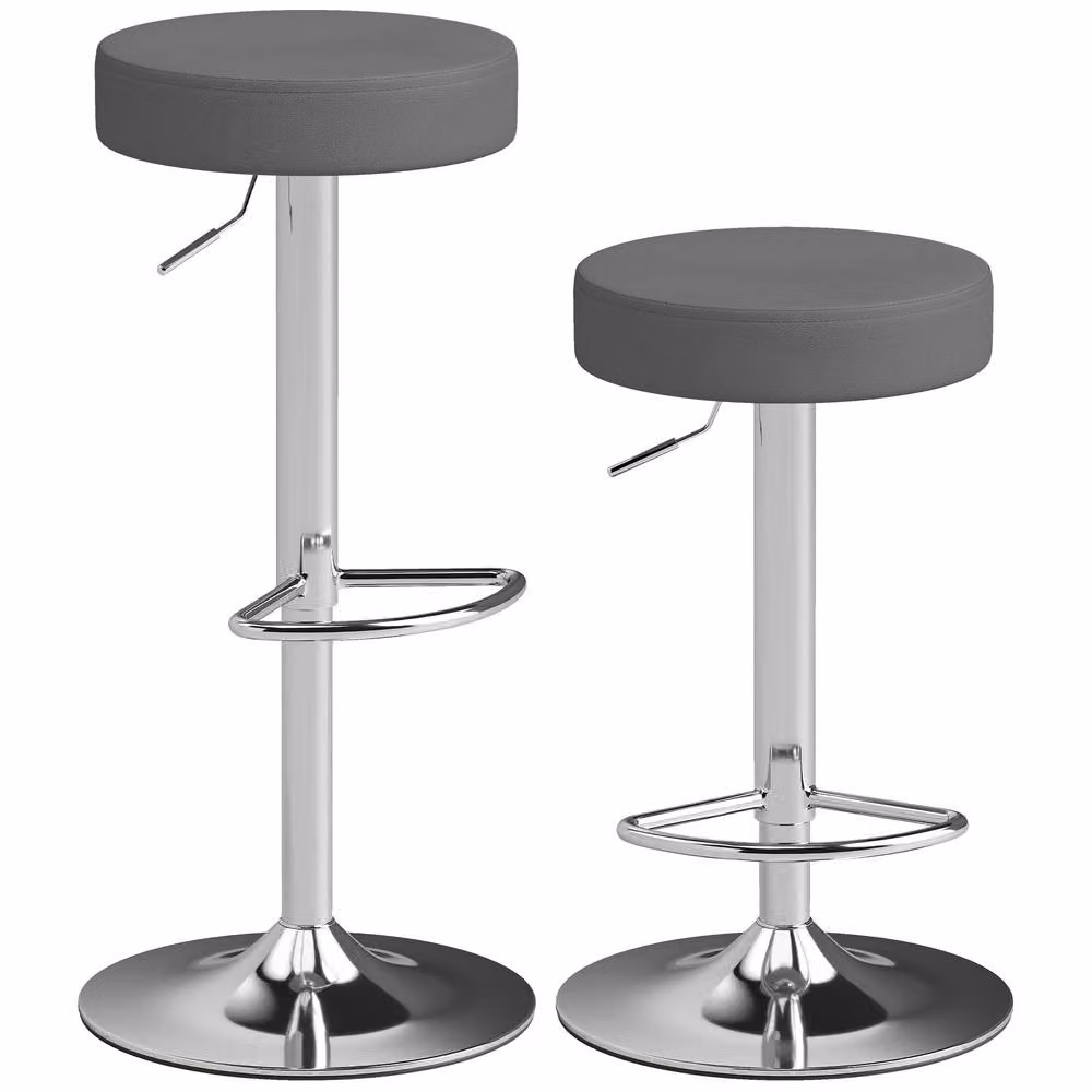 HOMCOM Set of 2 Height Adjustable Modern Bar Stools in Grey – 2