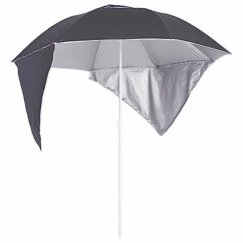 vidaXL Beach Parasol with Side Walls in Anthracite and Silver, Height: 215 cm