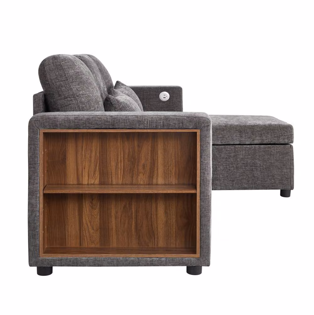 STILVORA Reversible L-Shaped Convertible Sofa Bed with USB Charging and Storage in Grey – 6
