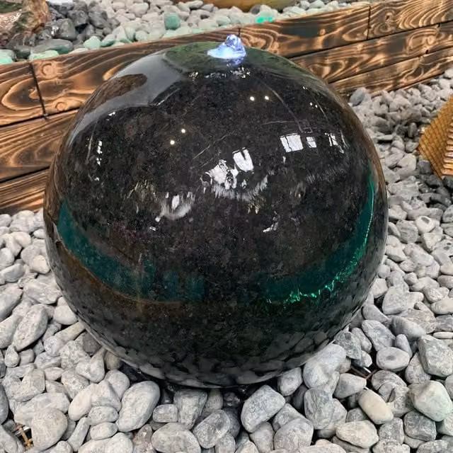 Tranquility Grey Polished Granite Sphere Solar Water Feature, Diameter: 40 cm