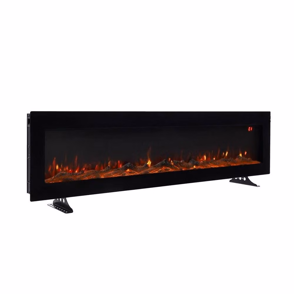 FORGEVIO 60 in LED Wall Mounted Fireplace Media Wall in Black – 3