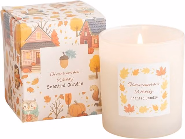 Something Different Wholesale Cinnamon Woods Scented Candle in White and Beige
