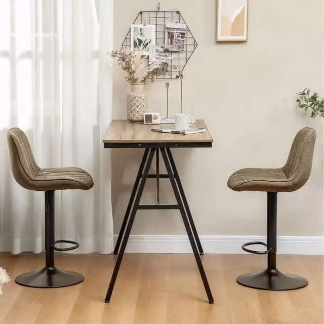 HOMCOM Set of 2 Adjustable Height Modern Bar Stools in Brown