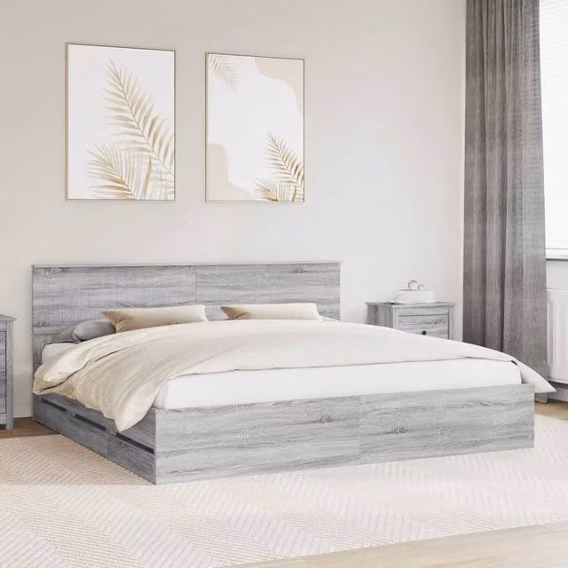 Berkfield Home Modern Bed Frame with Drawers in Grey Sonoma, Engineered Wood, 200 x 200 cm – 1
