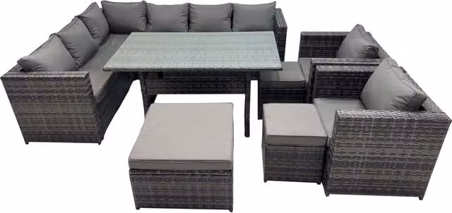 Fimous Outdoor PE Rattan Sofa Set with 3 Stools in Dark Grey