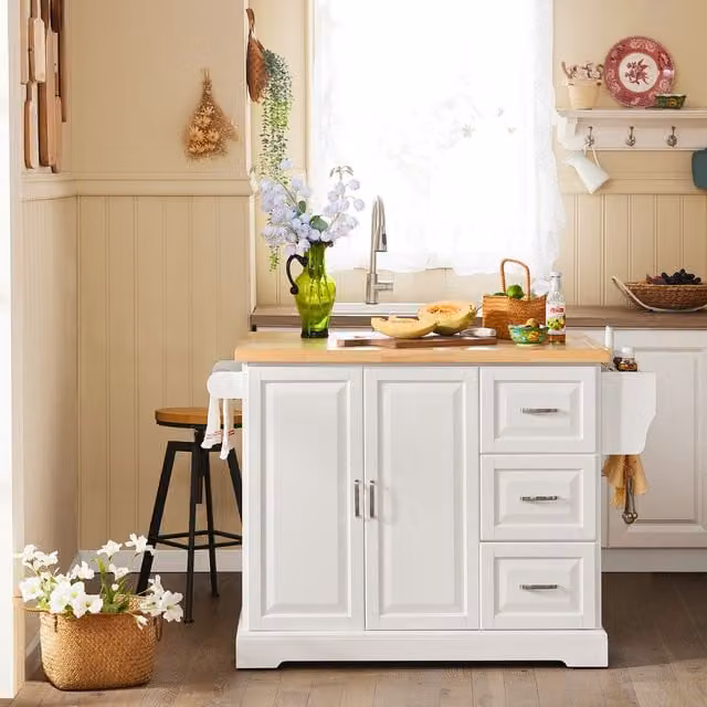 SoBuy Modern White Kitchen Trolley in Rubberwood