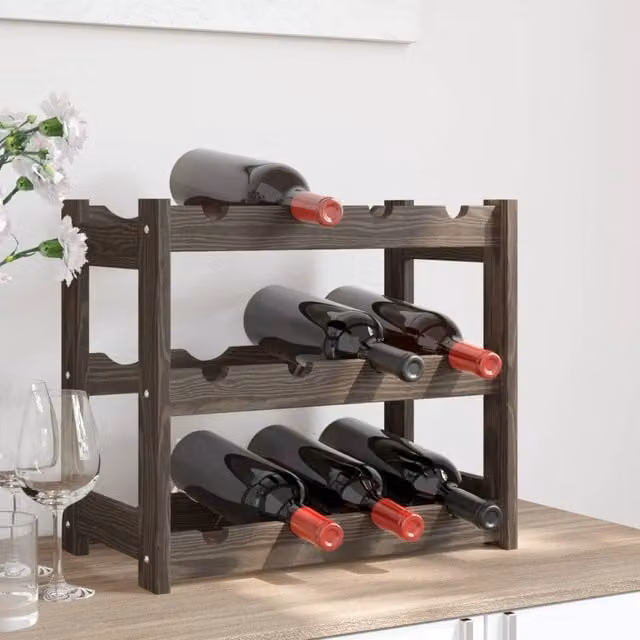 Berkfield Home Grey Solid Pine Wood Wall Mounted Wine Rack for 12 Bottles