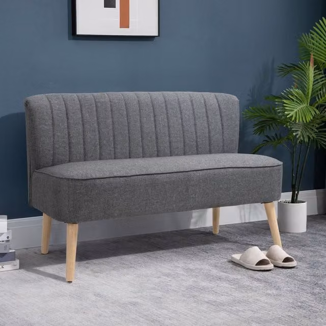 HOMCOM Grey Upholstered Double Love Seat Sofa with Solid Wood Frame and Foam Padding