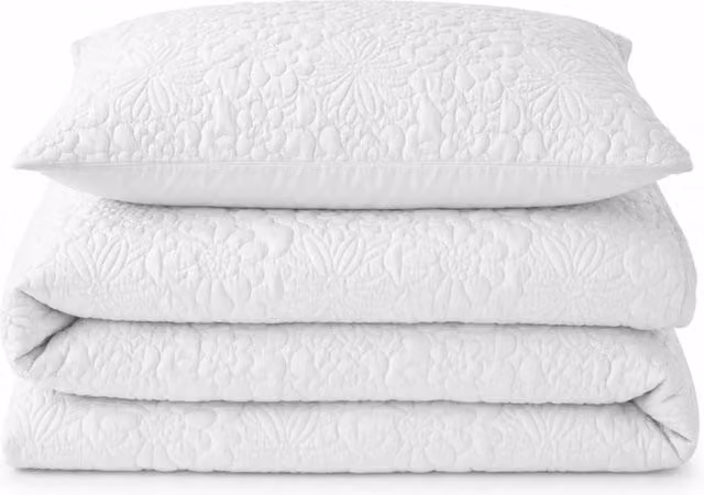 Velosso Quilted Pinsonic Geometric Duvet Cover and Pillowcase Set, White, W/D/H: 200 x 200 cm