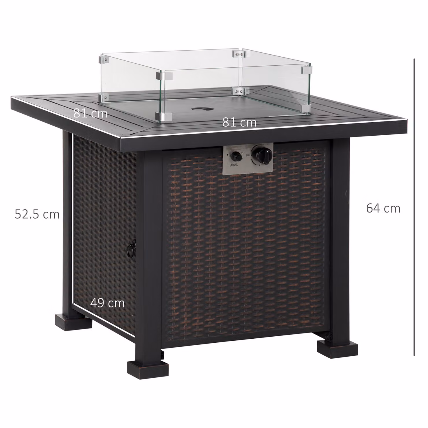 Outsunny Square Propane Gas Fire Pit Table with Rattan Design and Glass Screen, W/D/H: 82 x 82 x 66 cm – 3
