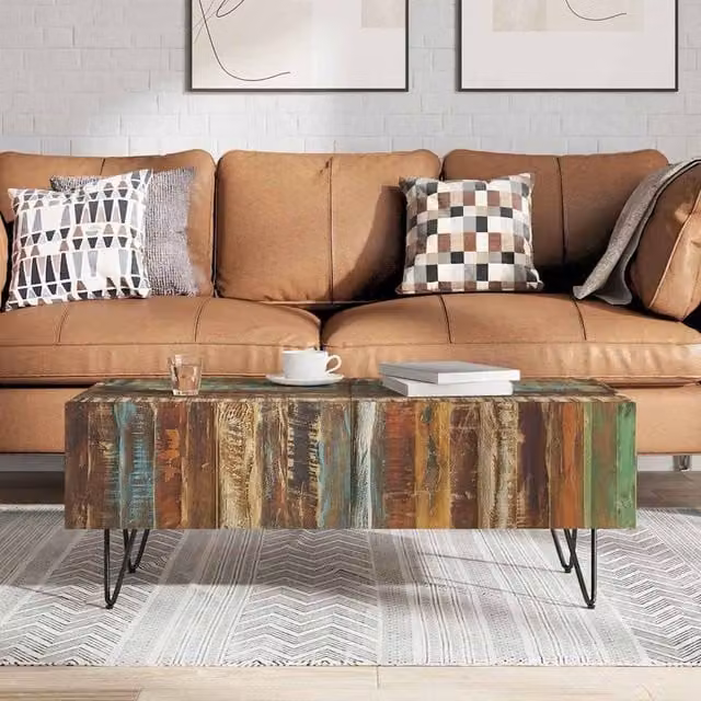 Berkfield Home Beautiful Coffee Table in Multicolour Rustic Waxed Solid Reclaimed Wood, W: 100 cm, D: 50 cm, H: 38 cm – 1