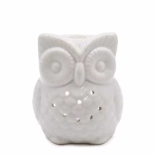 KDMD Classic White Ceramic Tall Owl Oil Burner and Tealight Lamp