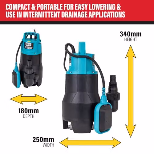 SIP SUB 3075 Submersible Dirty Water Pump 750W 14100L/hr with Float Switch, Black – 5