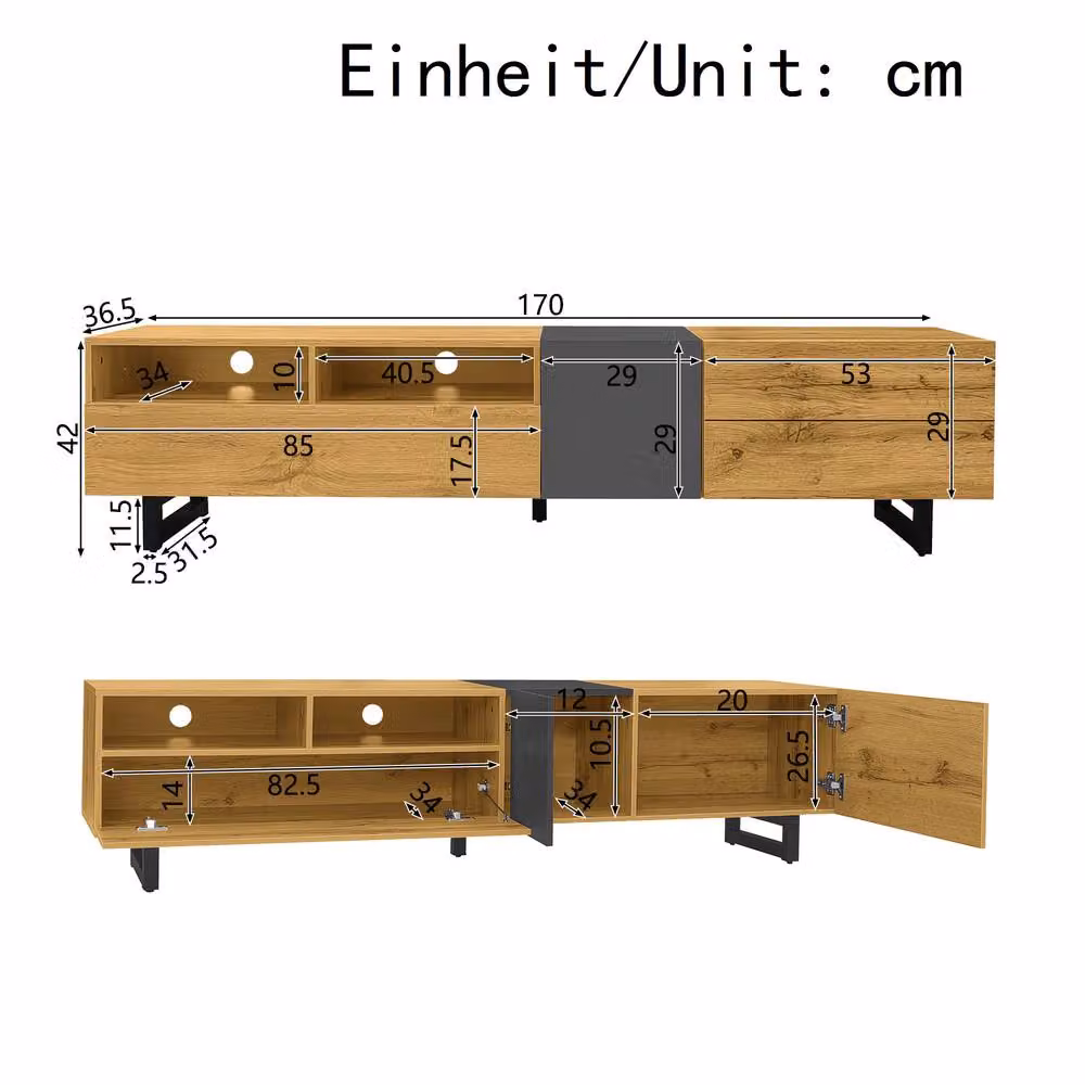 BTM Colorblock TV Cabinet in Grey and Beige with Retro Wood Grain and U-Shaped Legs, W/D/H: 120 x 40 x 66 cm – 3