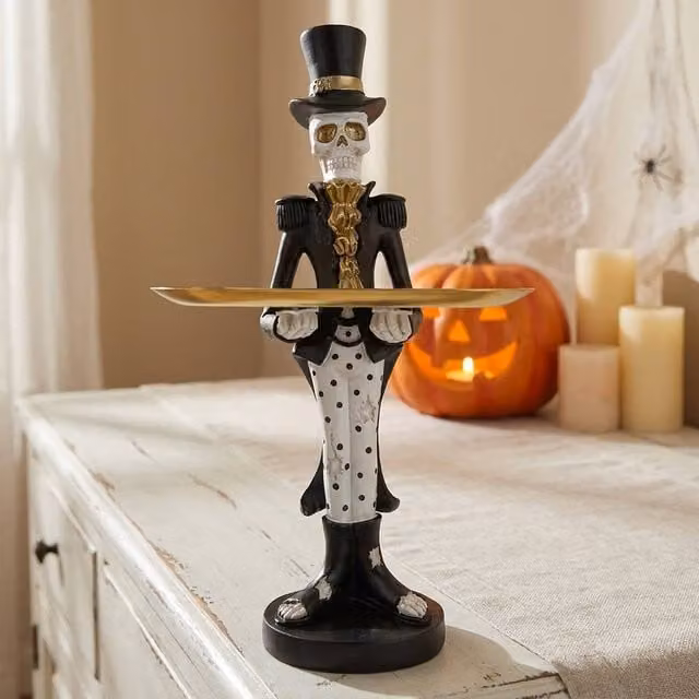 Garden Greatness Eerie Skeleton with Gold Serving Tray in Black, White and Gold