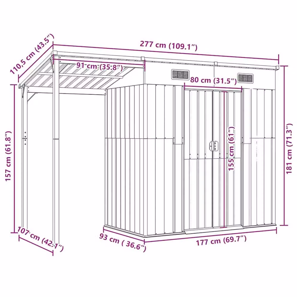 Berkfield Home Garden Shed with Extended Roof in Anthracite, W/D/H: 277 x 110.5 x 181 cm – 5