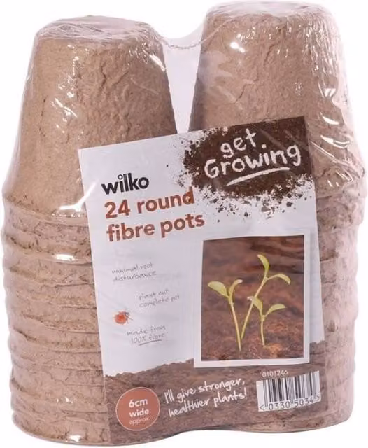 KDMD 2 Pack of 24 Brown Round Fibre Planter Pots, 6 cm Diameter