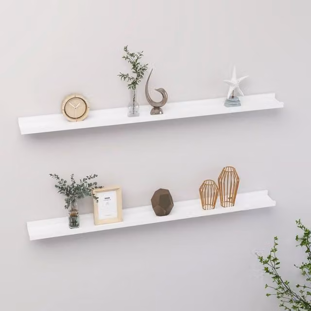Berkfield Home Wall Mounted Shelves, 2 Pack, White, W: 100 cm, D: 9 cm, H: 3 cm