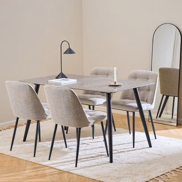 Furniture To Go Wicklow Dining Table and Brooke Chair Set in Grey and Black with Ceramic Top