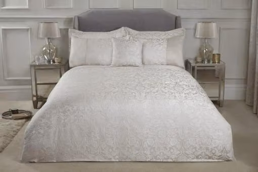 New Edge Blinds Harrow Floral Jacquard Duvet Cover in Beige, 90 x 200 cm