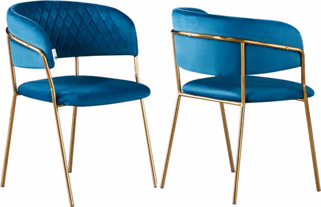 Life Interiors Atarah LUX Set of 2 Velvet Upholstered Dining Chairs in Blue and Gold