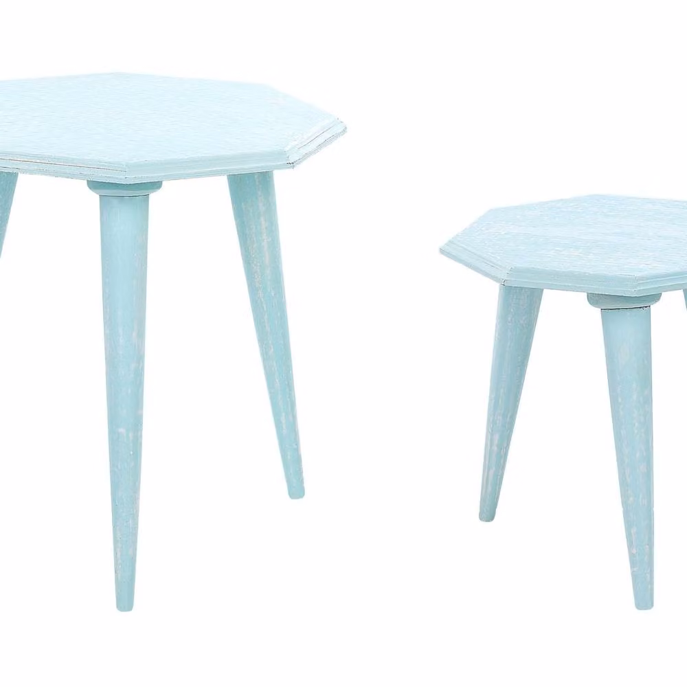 Wyld and Coco Nesting Side Tables Set of 2 in Maritime Blue Mango Wood – 2