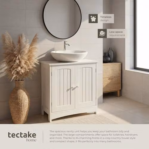 tectake Country House Style Under-Sink Bathroom Cabinet in White, W/D/H: 62 x 30 x 60 cm – 3