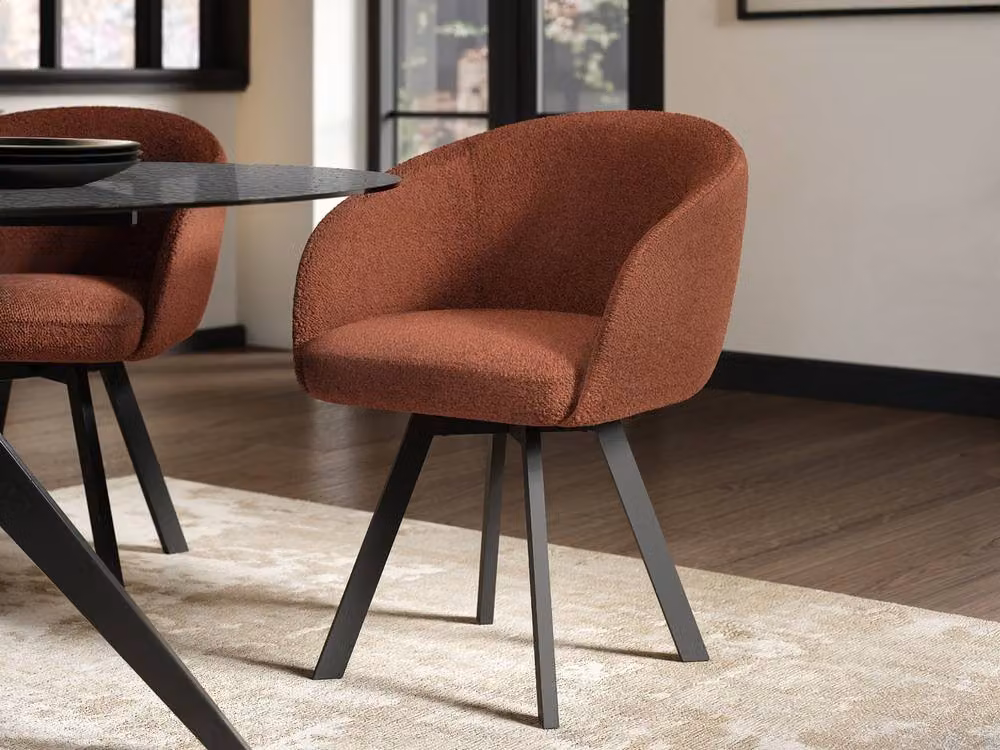 Solace+Co Emil Round Glass Dining Table and Vito Chairs Set in Brown, Diameter: 120 cm, Height: 75 cm – 2