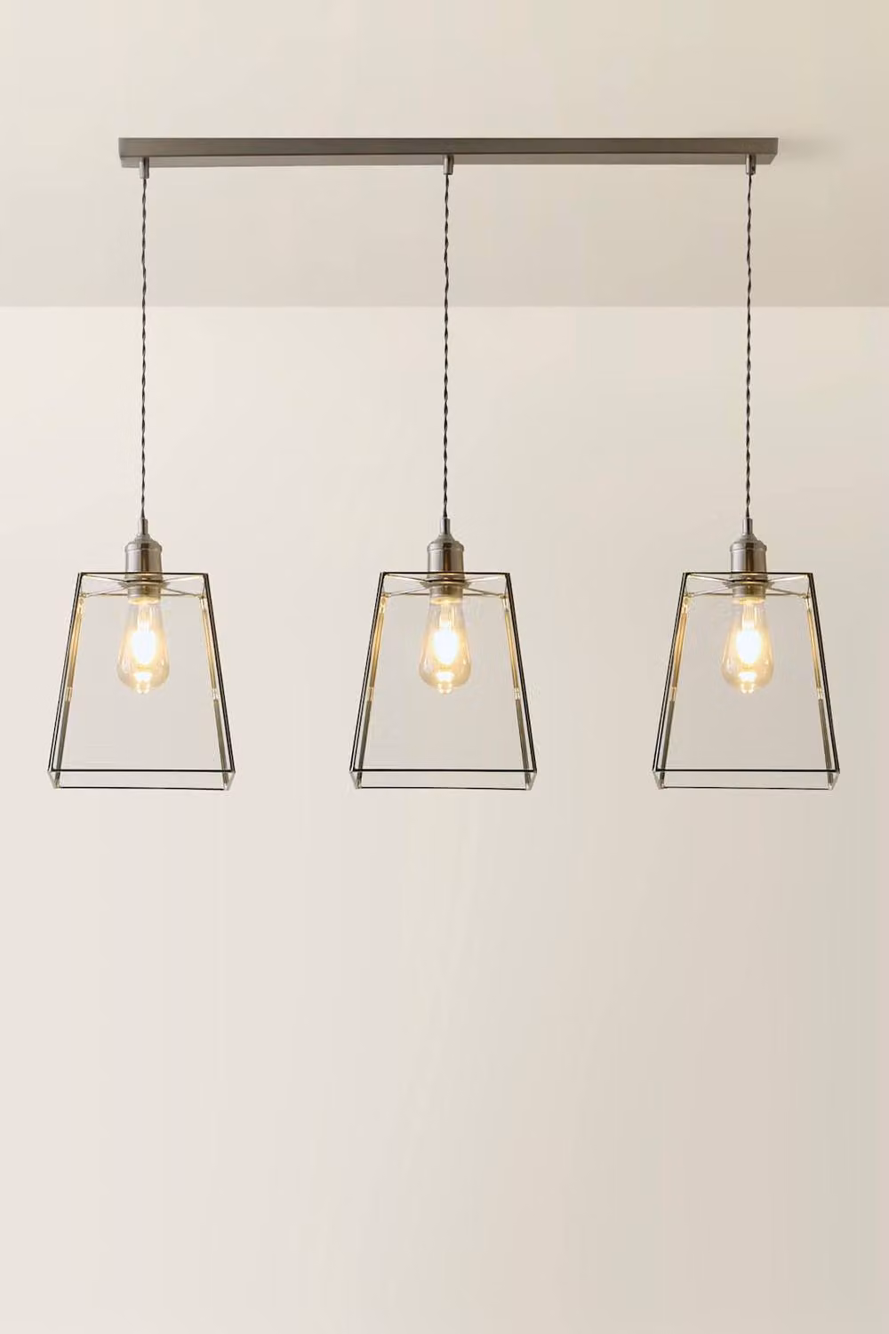 ValueLights Susie 3-Drop Glass Lantern Diner Ceiling Pendant Light in Brushed Chrome with Bulbs Included – 2