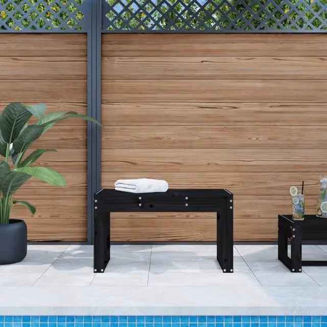 Berkfield Home Rustic Black Solid Wood Pine Garden Bench W/D/H: 80 x 38 x 45 cm