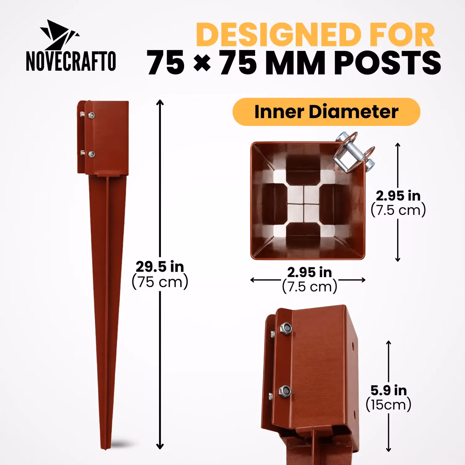 Novecrafto Steel Fence Post Spikes with Driving Tool for Garden Post Support and Repair, Brown (4 Pack) – 2