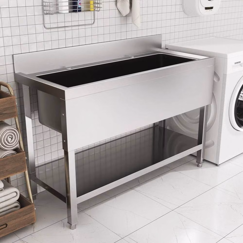 FORGEVIO Stainless Steel Kitchen Prep Sink and Storage in Silver, W/D/H: 120 x 90 x 0.6 cm – 4