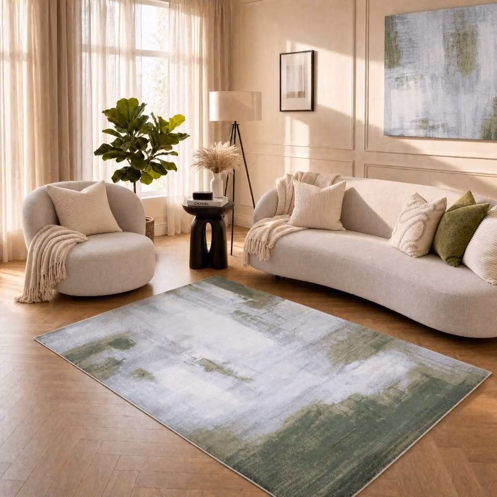 THE RUGS Elaris Stain Resistant Abstract Area Rug in Green and Light Grey, W: 160 cm, D: 230 cm – 2