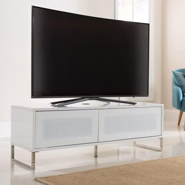 Alphason Helium 1200mm TV Stand in White Glossy MDF and Glass