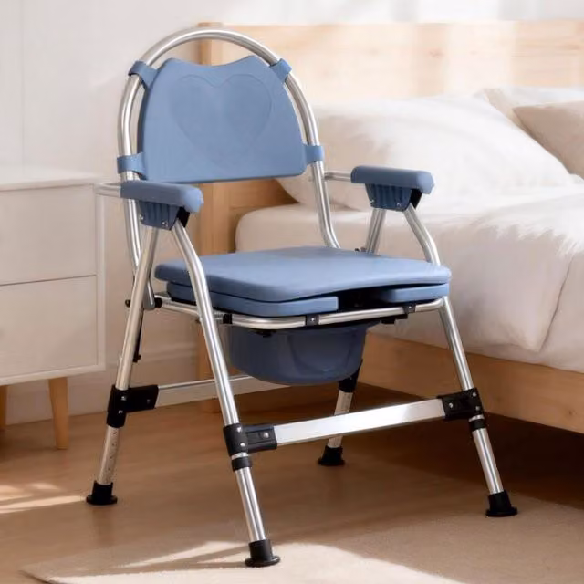 Levede Folding Adjustable Metal Commode Chair for Bedroom Bedside or Shower in Silver and Blue, W/D/H: 56 x 56 x 95 cm